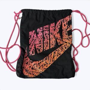 Nike Swoosh Cinch Pack Drawstring Bag Zipper Pocket Hot Pink Orange Sports Gym